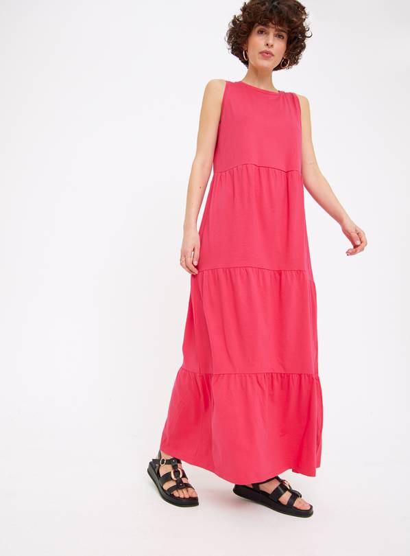 Pink Tiered Jersey Maxi Dress 14R