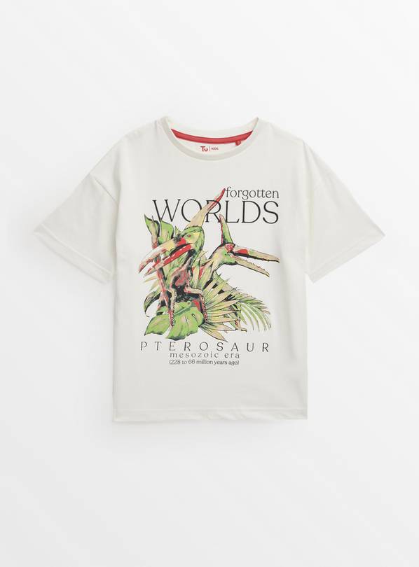 Cream Pterosaur Print Short Sleeve T-Shirt 10 years