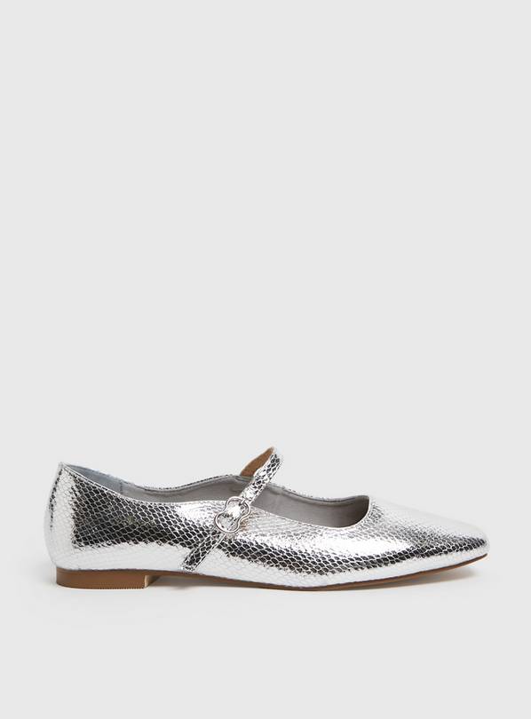 Silver Snakeprint Mary Jane Ballerina Shoes 7