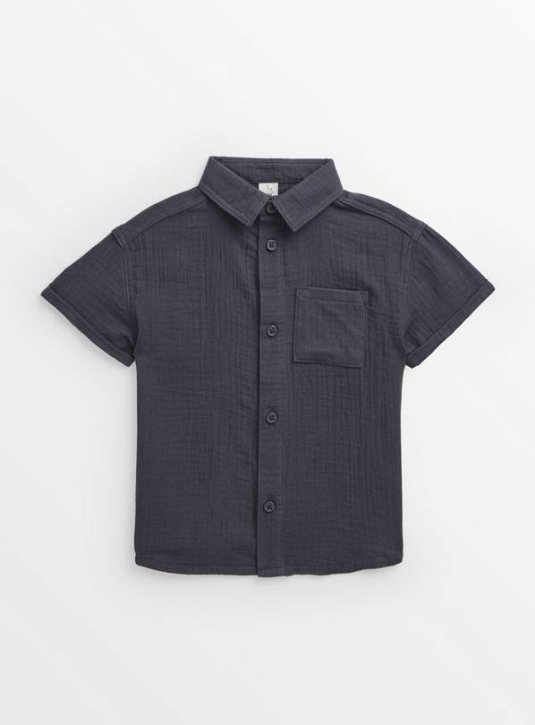 Navy Crinkle Short Sleeve Shirt 1-2 years