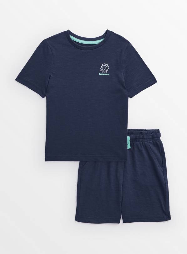 Navy Graphic Print T-Shirt & Jersey Shorts Set 1-2 years