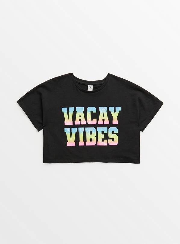 Black Vacay Vibes Print T-Shirt 10 years