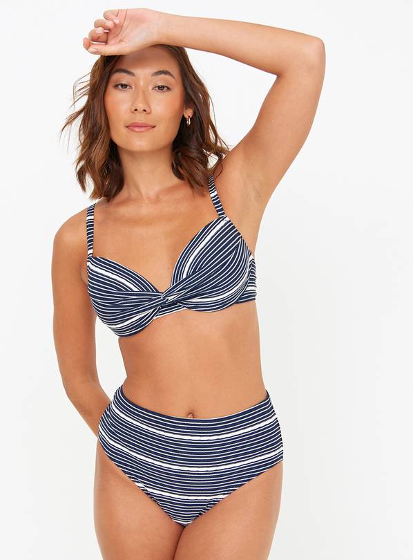 Navy Stripe Textured High Waisted Bikini Bottoms 22