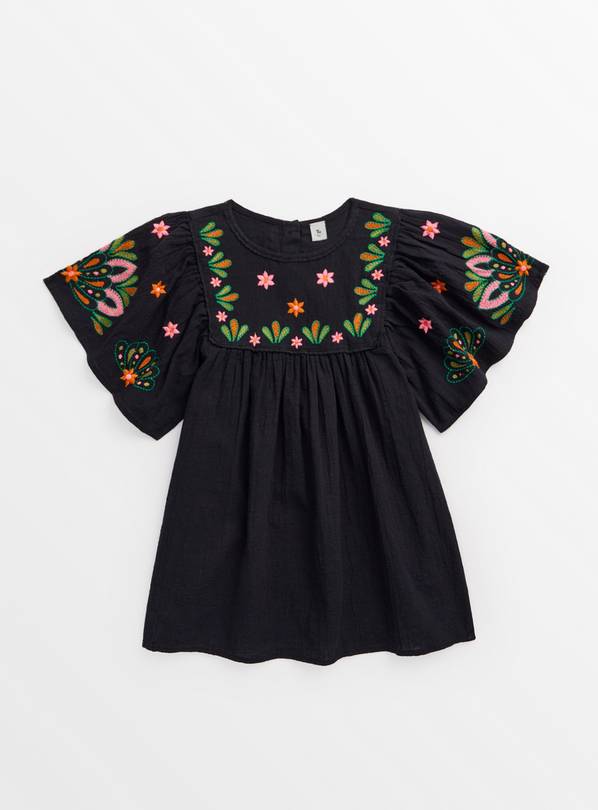 Black Embroidered Short Sleeve Dress 6 years