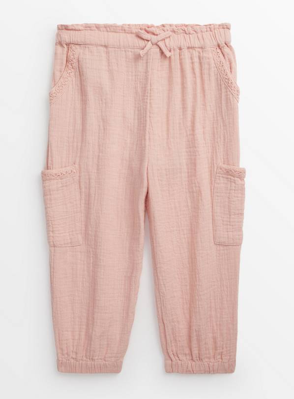 Pink Double Cloth Cargo Trousers 1-2 years