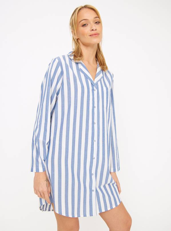 Blue Stripe Long Sleeve Night Shirt 10