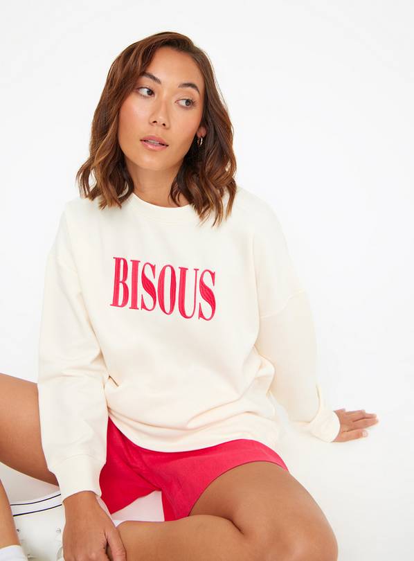 Cream Bisous Graphic Print Oversized Sweatshirt M