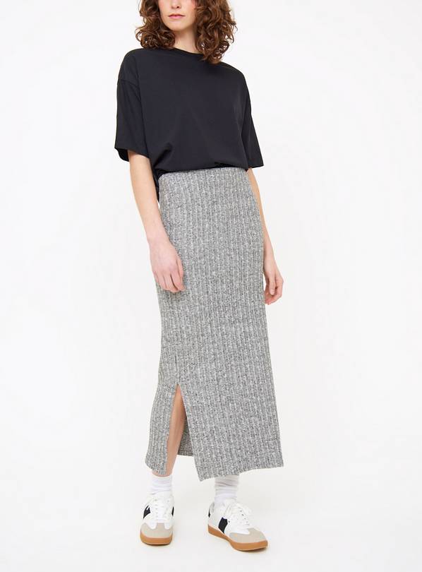 Grey Soft Touch Ribbed Midi Skirt 12