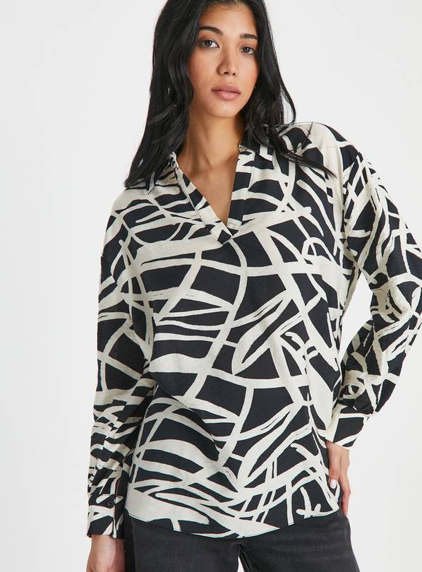Monochrome Abstract Print Popover Shirt  10