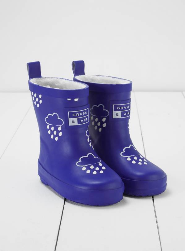 GRASS & AIR Inky Blue Colour Changing Kids Winter Wellies 3 Infant