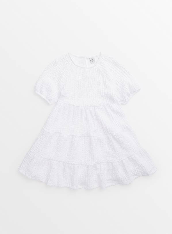 White Crinkle Tiered Dress 13 years