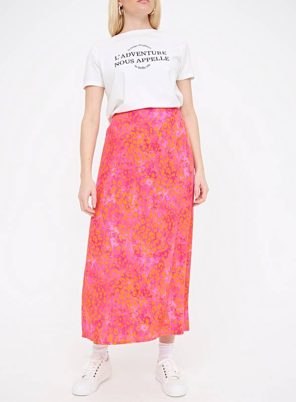 Bright Pink Leopard Print Column Skirt  22