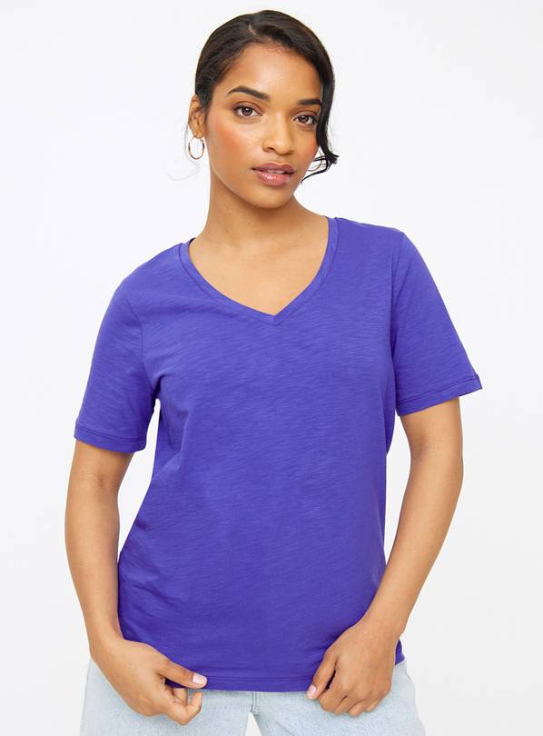 Blue V Neck Slub T-Shirt 10