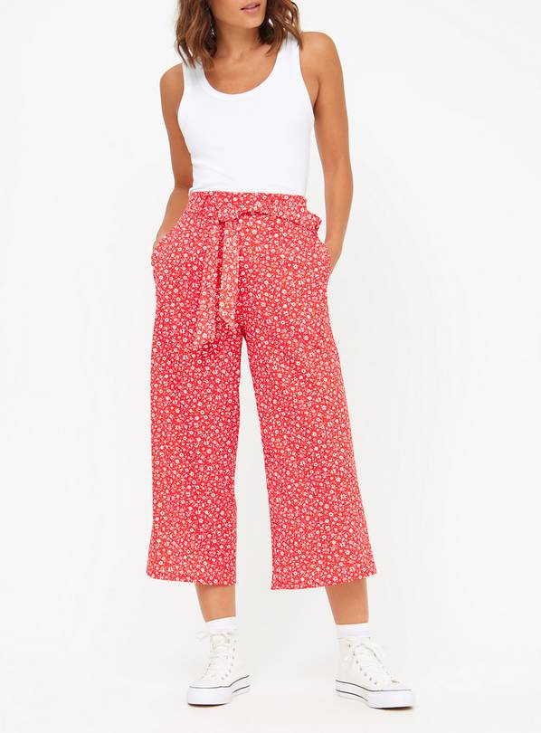 Red Ditsy Floral Print Culottes 20