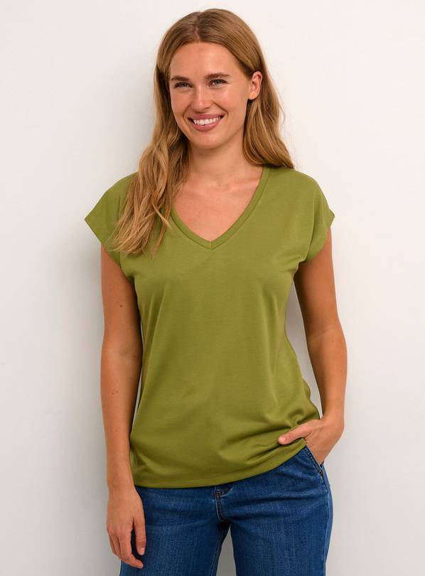 KAFFE Lise V Neck Short Sleeve T Shirt Green XS