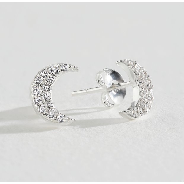 Buy Revere Sterling Silver Cubic Zirconia Moon Stud Earrings