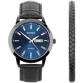 Sekonda Men's Black Croc Strap Watch Set