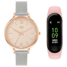Spirit Ladies Pink Tracker and Silver Mesh Strap Watch Set