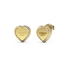Guess Gold Plated Steel Crystal Heart Stud Earrings
