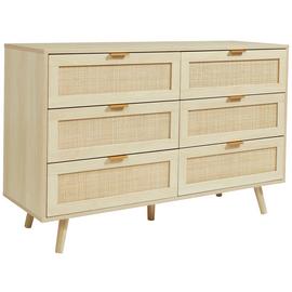 Light Rattan 6 Drawer Chest - Light Wood