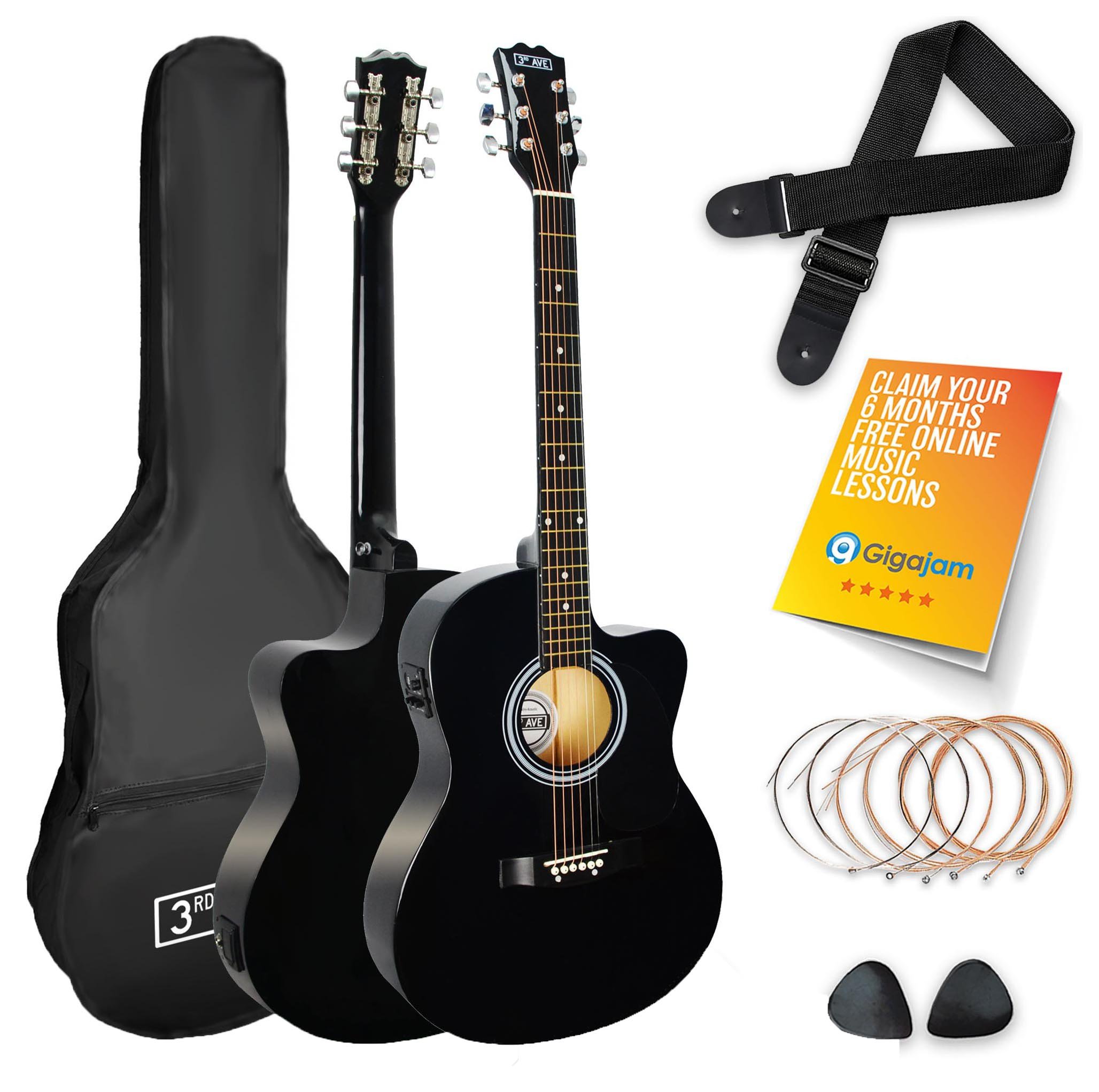 Package　(Black),　41-inch　Strings,　Strap,　Guitar　Ashthorpe　Beginner　Full　Size　Bag,　Kit　W/Gig　Cutaway　Starter　Acoustic　Basic　Tuner,　Picks