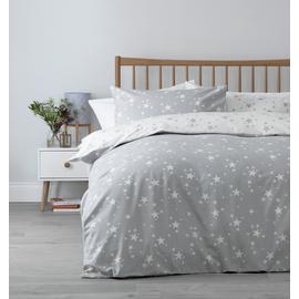 Argos Home Grey Brushed Cotton Star Bedding Set - Double