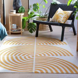 Habitat Global Swirl Yellow Cotton Flatweave Rug -120X170cm