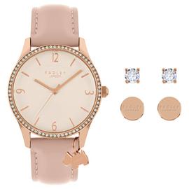 Radley Ladies Pink Leather Strap Watch and Earrings Gift Set