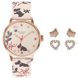 Radley Ladies Grey Leather Strap Watch and Earrings Gift Set