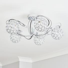 BHS Orchid Glass Flush Ceiling Light - Silver