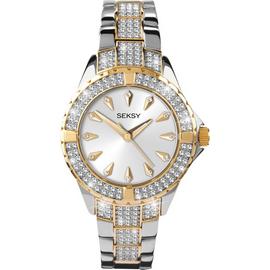 Seksy Intense Silver Dial Stone Set Silver & Gold Bracelet Ladies Watch 2001 Best Price and Cheapest