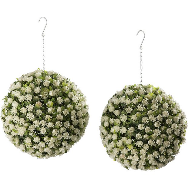 Buy Artificial Twin Pack White Garden Rose Balls 28cm at Argos.co.uk