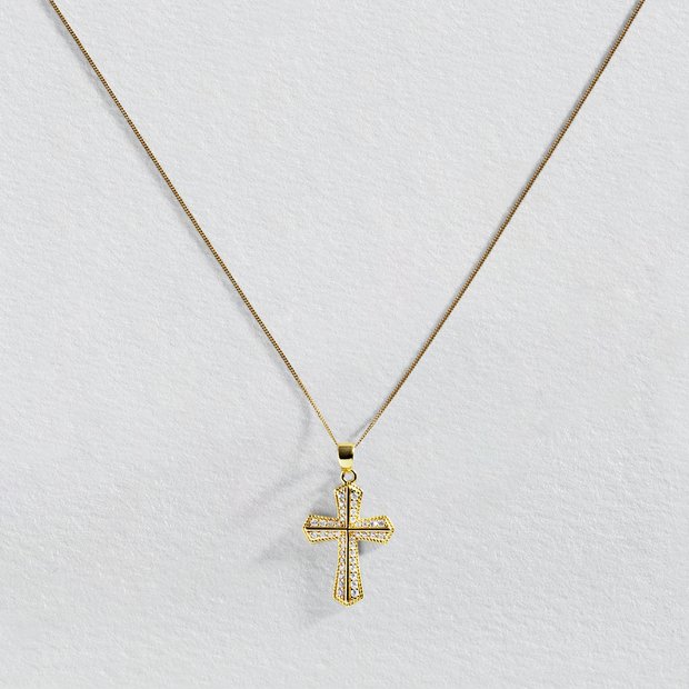 Buy Revere 9ct Yellow Gold Cubic Zirconia Cross Pendant Necklace