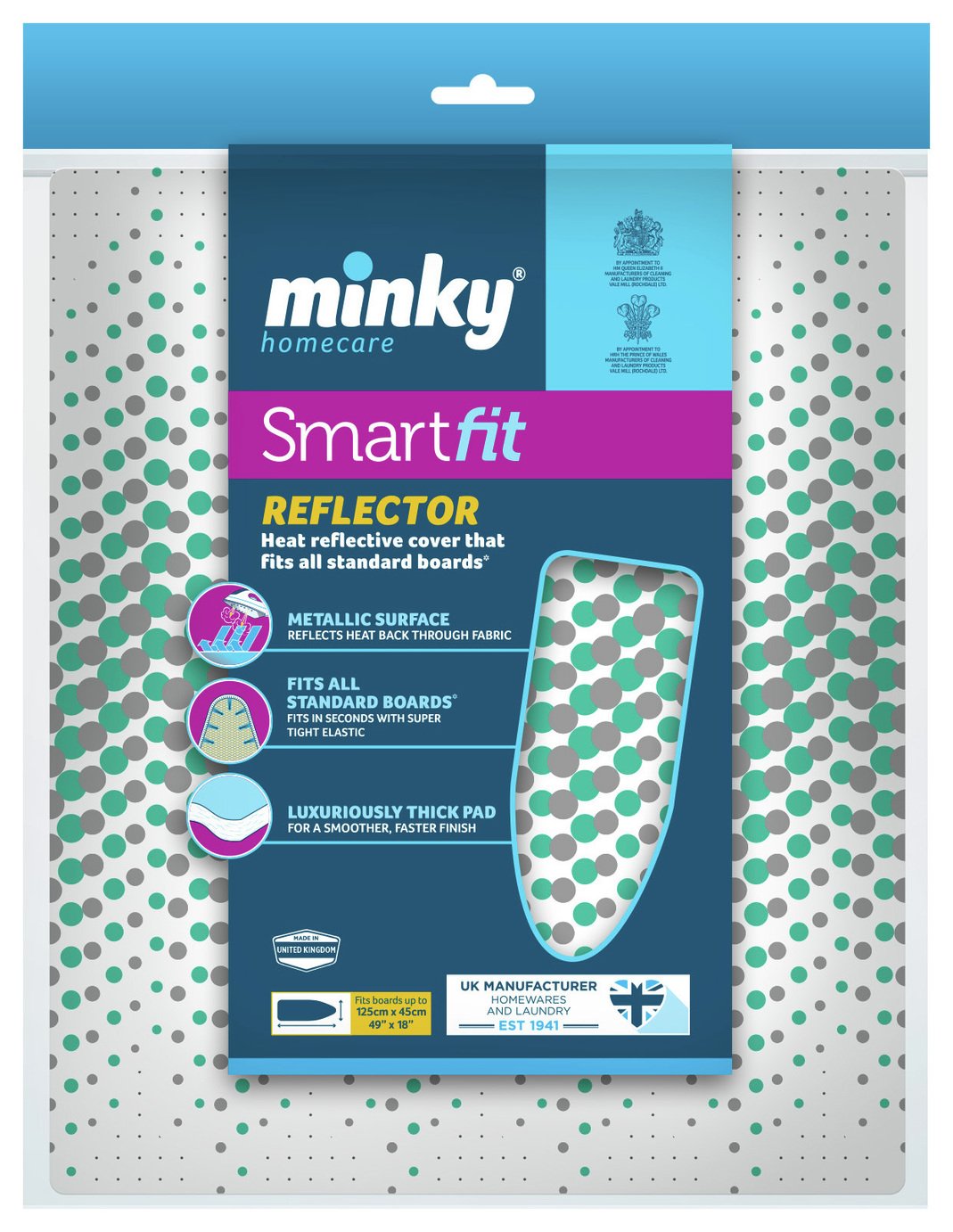 Minky Smartfit Reflector Ironing Board Cover 125 x 45 cm Nylon/A 