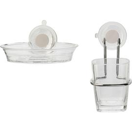Croydex Press 'n' Lock 2 Piece Soap Dish & Tumbler - Clear