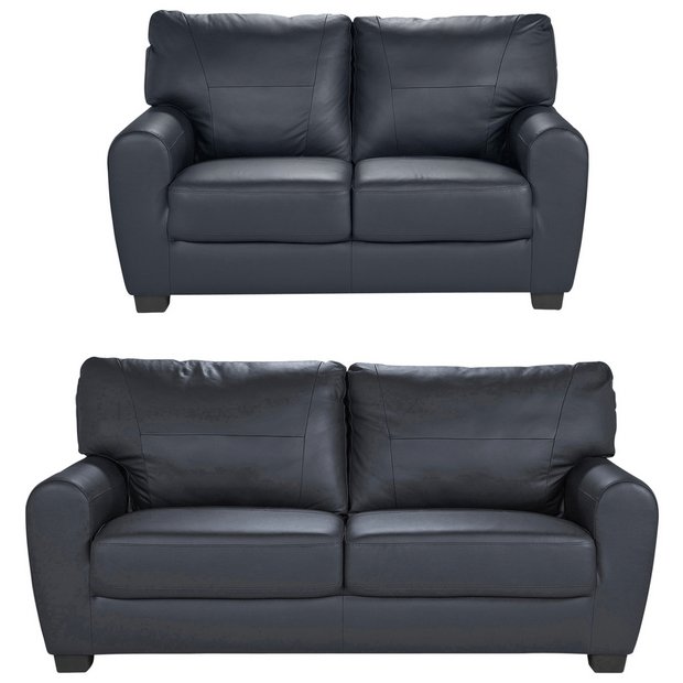 Buy HOME Stefano Leather/Leather Eff 3 Seat & 2 Seat Sofa Blk at
