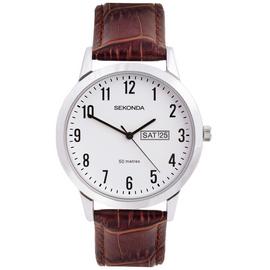 Sekonda Men's Silver Case Brown Leather Strap Watch