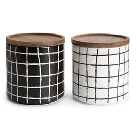 Habitat Grid Pack of 2 Ceramic Canister - Black and White