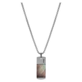 Fossil Mens Mother of Pearl Stainless Steel Pendant Necklace