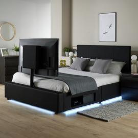 XR Living Ava Kingsize Faux Leather TV LED Bed Frame -Black