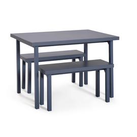 Habitat Zayn Dining Table & 2 Blue Benches