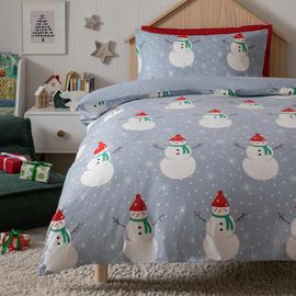 Argos Home Lightweight Fleece Snowman Blue Bedding Set