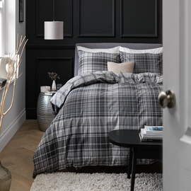 Argos Home Grey Brushed Cotton Check Bedding Set - King Size