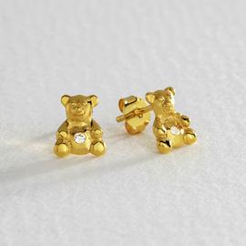 Revere Gold Plated Silver Cubic Zirconia Bear Stud Earrings