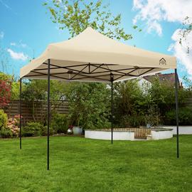 All Seasons 3m x 3m Pop Up Garden Gazebo & Side Panels-Beige