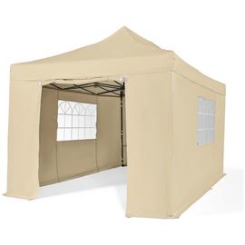 All Seasons 3mx4.5m Pop Up Garden Gazebo & Side Panels-Beige