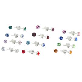 Revere Sterling Silver Crystal Stud Earrings Set of 12 Pairs