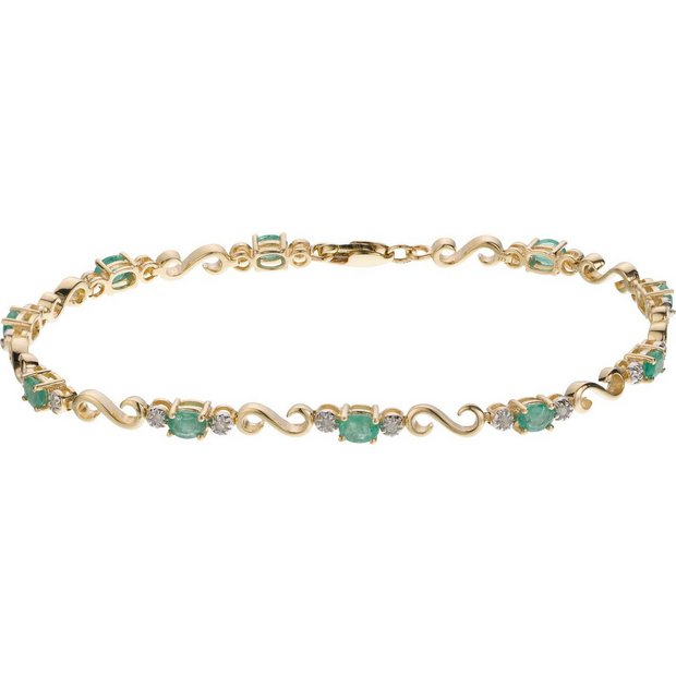 Buy 9ct Gold Emerald and 0.10ct Diamond Bracelet at Argos.co.uk Your