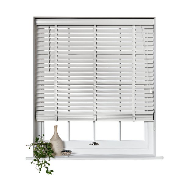 Up to 90cm Width x Up to 120cm Drop, White, String Made To Measure Real Wood Venetian Blinds 50mm Slats 
