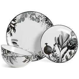 Habitat Monochrome 12 Piece Fine China Dinner set - Grey